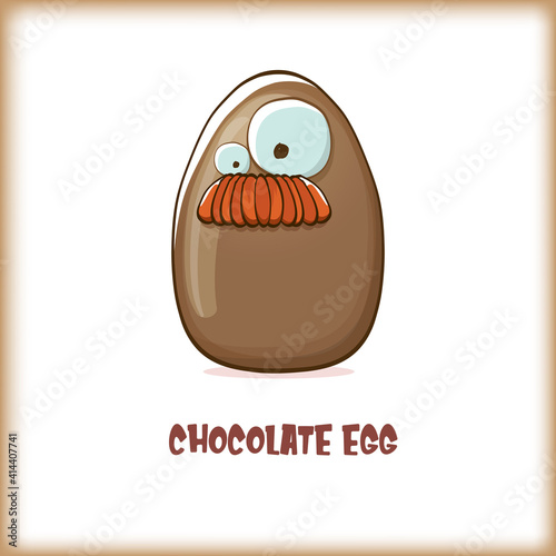 Cartoon chocolate easter egg cartoon characters isolated on white background. My name is egg vector concept illustration. funky sweet chocolate easter character with eyes and mouth