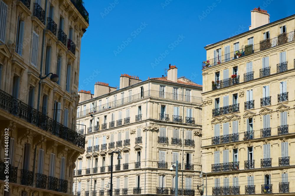 Traditional  residential  buildings in french architecture of Marseille
