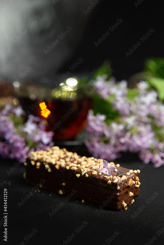 cake on a background of flowers