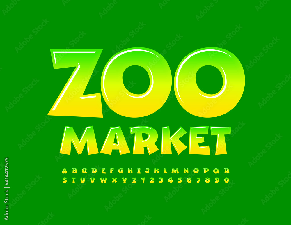 Naklejka premium Vector green logo Zoom Market. Playful glossy Font. Gradient set of Alphabet Letters and Numbers