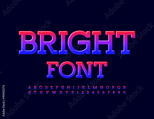 Vector Bright Font. Gradient color Alphabet. Trendy glossy Letters and Numbers set