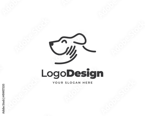 Dog care logo vector. Creative hand pet holding logo design