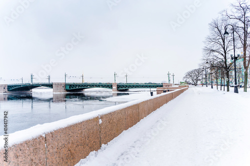 Panorama of the city, frozen Neva and view of the Kunstkamera in St. Petersburg, winter landscape © KseniaJoyg