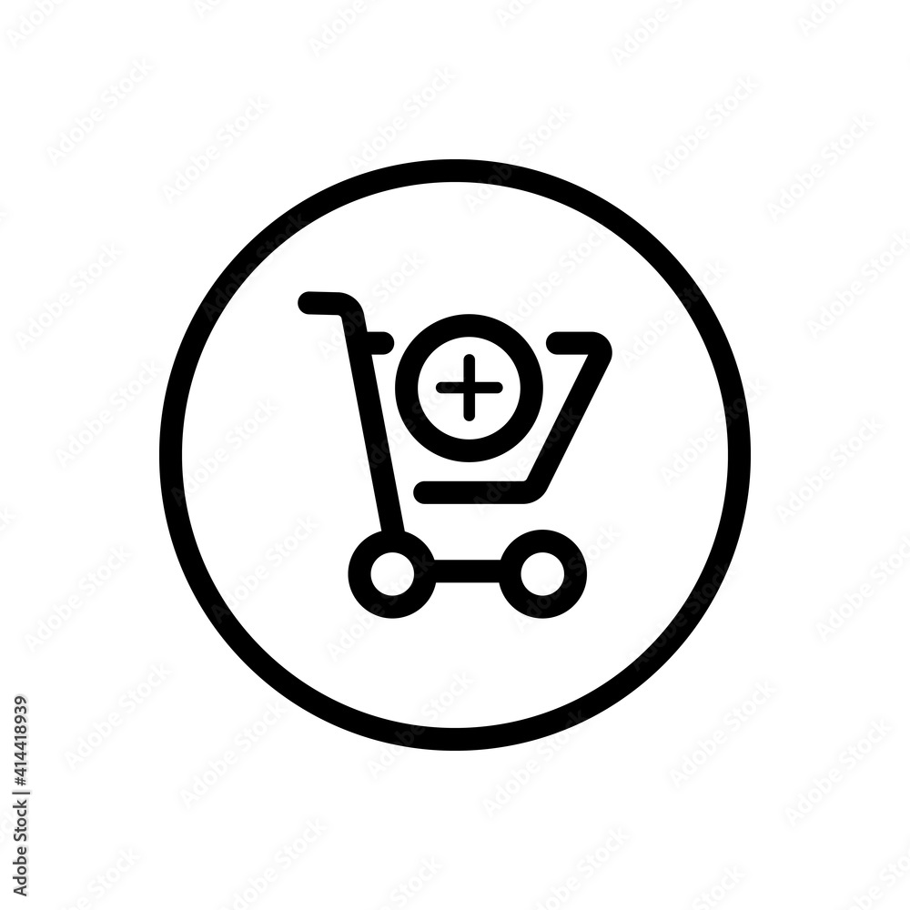 Shopping cart. Add product. Commerce outline icon in a circle. Vector illustration Shopping cart. Add product. Commerce outline icon in a circle. Vector illustration