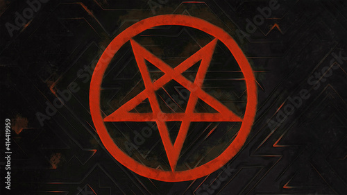 Canvas Print Red pentagram on a dark background