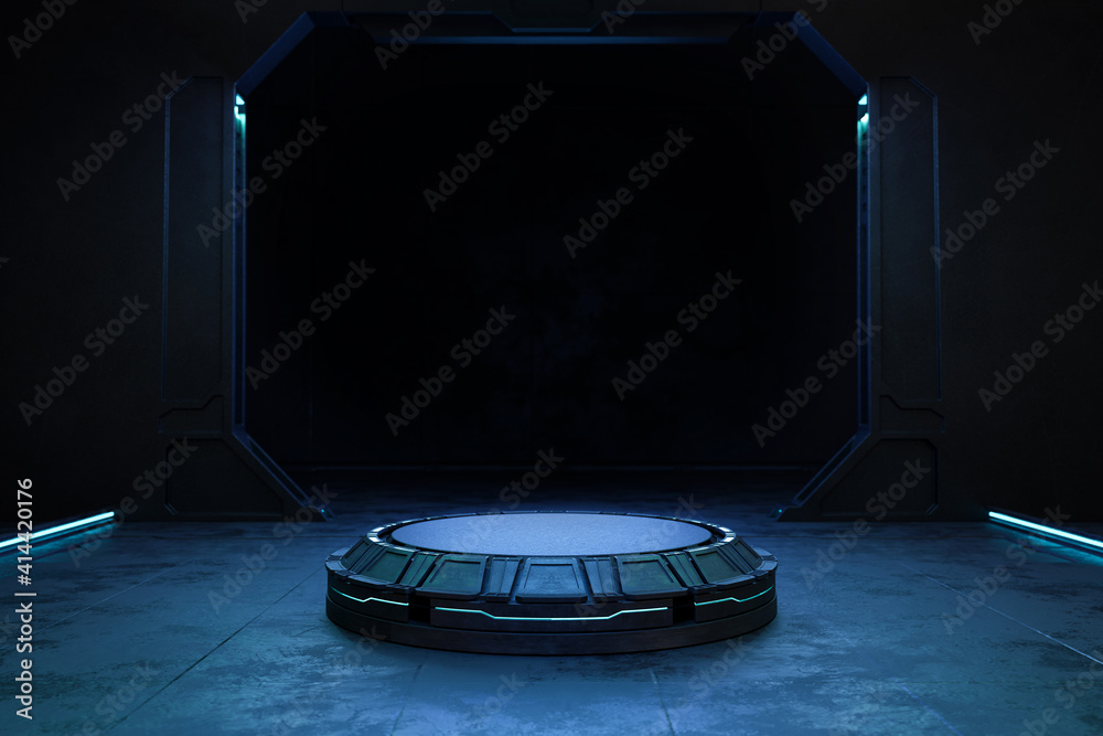 Abstract black background, Futuristic pedestal for product presentation ...