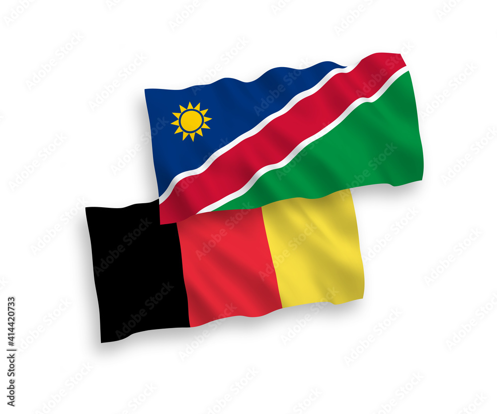 National vector fabric wave flags of Republic of Namibia and Belgium isolated on white background. 1 to 2 proportion. National vector fabric wave flags of Republic of Namibia and Belgium isolated on white background. 1 to 2 proportion.