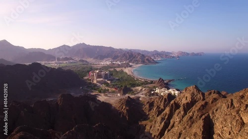 Aerial view of coastal city Al Bustan, Oman.
