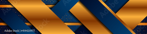 Blue and bronze stripes abstract geometric background with glitter dots. Vector banner