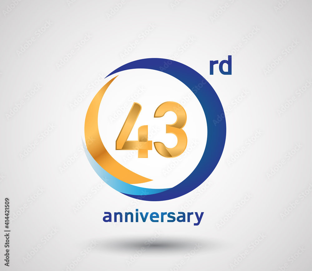43 anniversary design with blue and golden circle isolated on white background can be use for invitation and special celebration moment 43 anniversary design with blue and golden circle isolated on white background can be use for invitation and special celebration moment