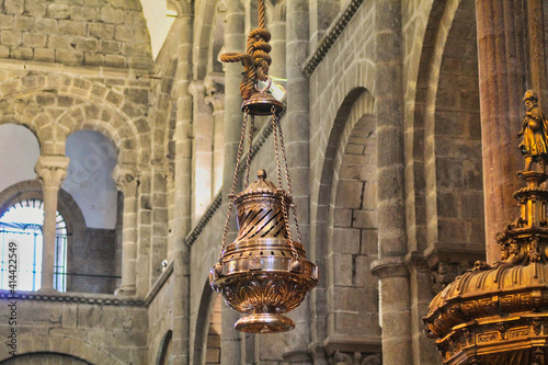 botafumeiro of the cathedral of santiago de compostela.  Year of pilgrimage 2021 and 2022. Xacobeo years