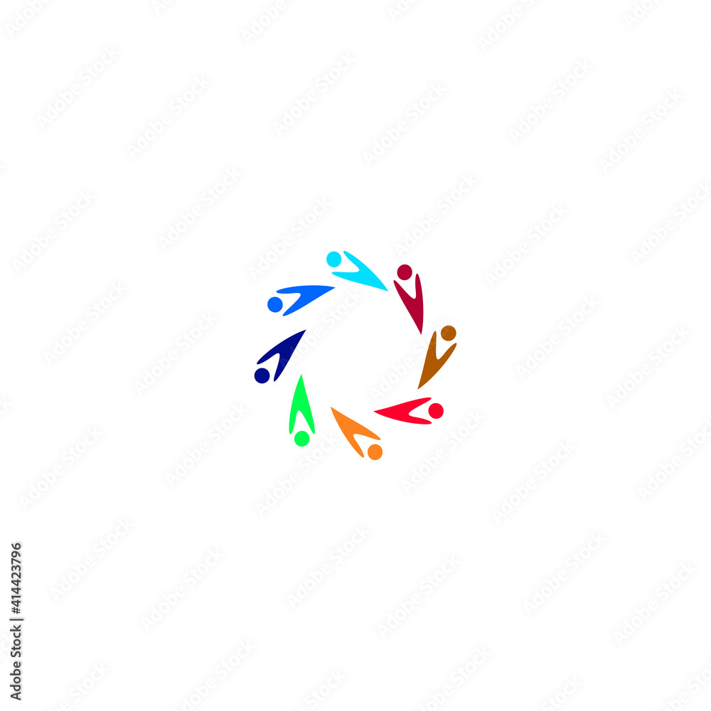 COLORFUL PEOPLE TOGETHER SIGN, SYMBOL, ART, LOGO ISOLATED ON WHITE
