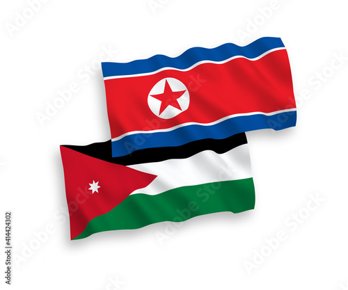 Free Download National vector fabric wave flags of North Korea and Hashemite Kingdom of Jordan isolated on white background. 1 to 2 proportion. - GFXLoad