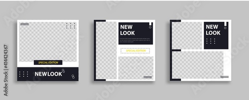 Set of Editable minimal square banner template. Blue yellow white background color with geometric shapes for social media post and web internet ads. Vector illustration