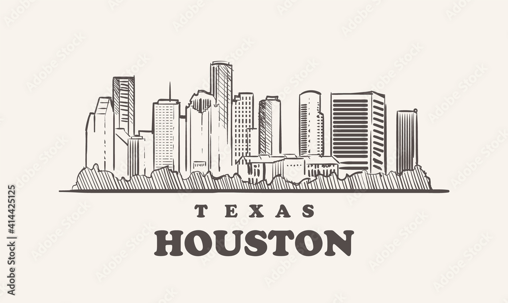 Houston skyline,texas landscape hand drawn sketch Stock Vector Adobe
