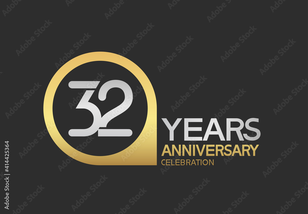 32 years anniversary celebration simple design with golden circle and silver color combination can be use for greeting card, invitation and special celebration event 32 years anniversary celebration simple design with golden circle and silver color combination can be use for greeting card, invitation and special celebration event