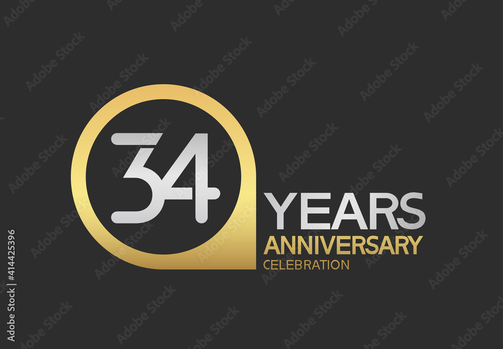 34 years anniversary celebration simple design with golden circle and silver color combination can be use for greeting card, invitation and special celebration event 34 years anniversary celebration simple design with golden circle and silver color combination can be use for greeting card, invitation and special celebration event