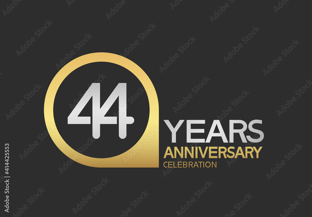 Fototapeta premium 44 years anniversary celebration simple design with golden circle and silver color combination can be use for greeting card, invitation and special celebration event