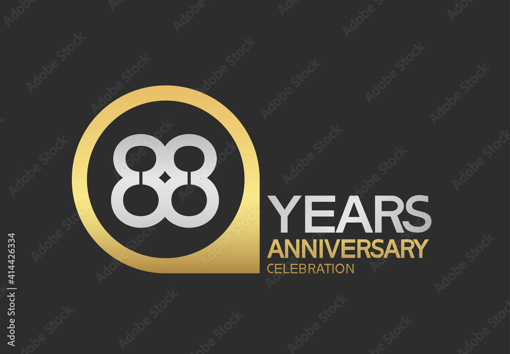 88 years anniversary celebration simple design with golden circle and silver color combination can be use for greeting card, invitation and special celebration event