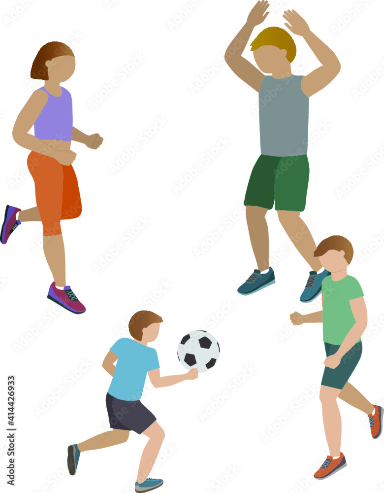 Fototapeta premium Group of people playing football - illustration