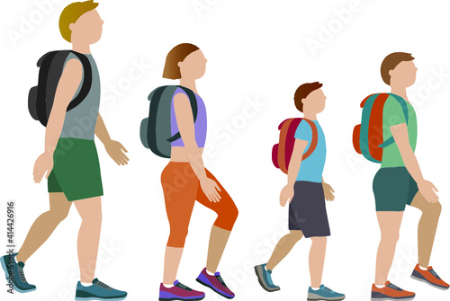Group going on trekking - illustration