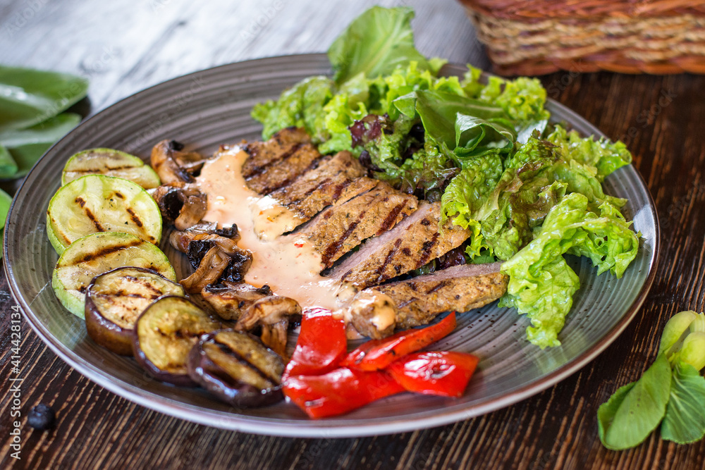 grilled steak with vegetables