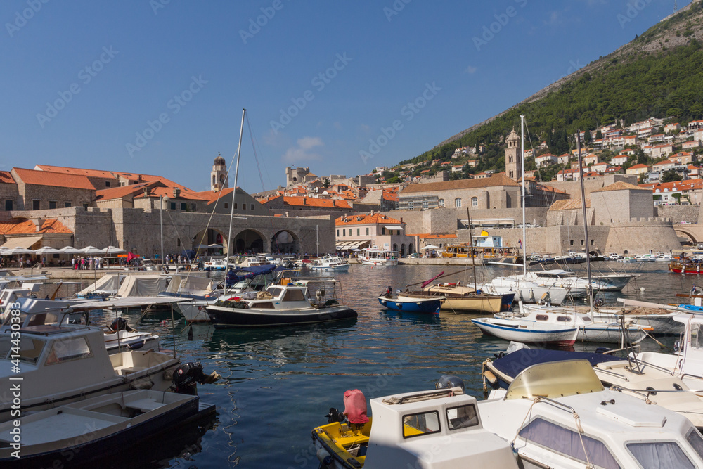 View of the Old Port of the Old Town of Dubrovnik on a sunny day. Croatia
