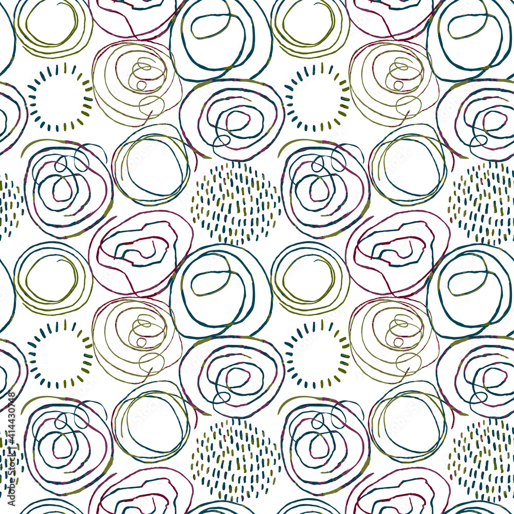 Seamless pattern with colorful hand drawn abstract round elements, doodles Seamless pattern with colorful hand drawn abstract round elements, doodles