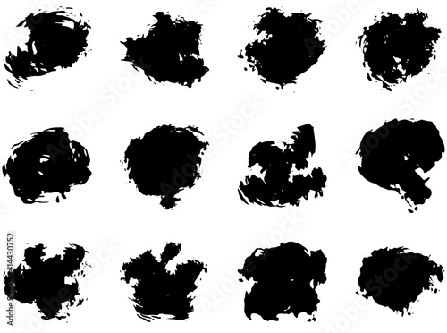Set of vector brush strokes. Dirty ink texture splatters. Grunge rectangle text boxes	
