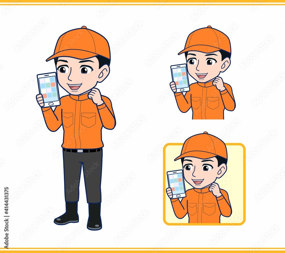 Young man in orange work clothes Young man in orange work clothes