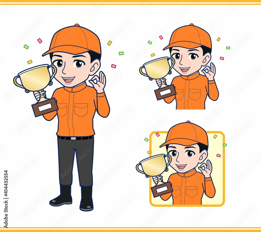 Young man in orange work clothes Young man in orange work clothes