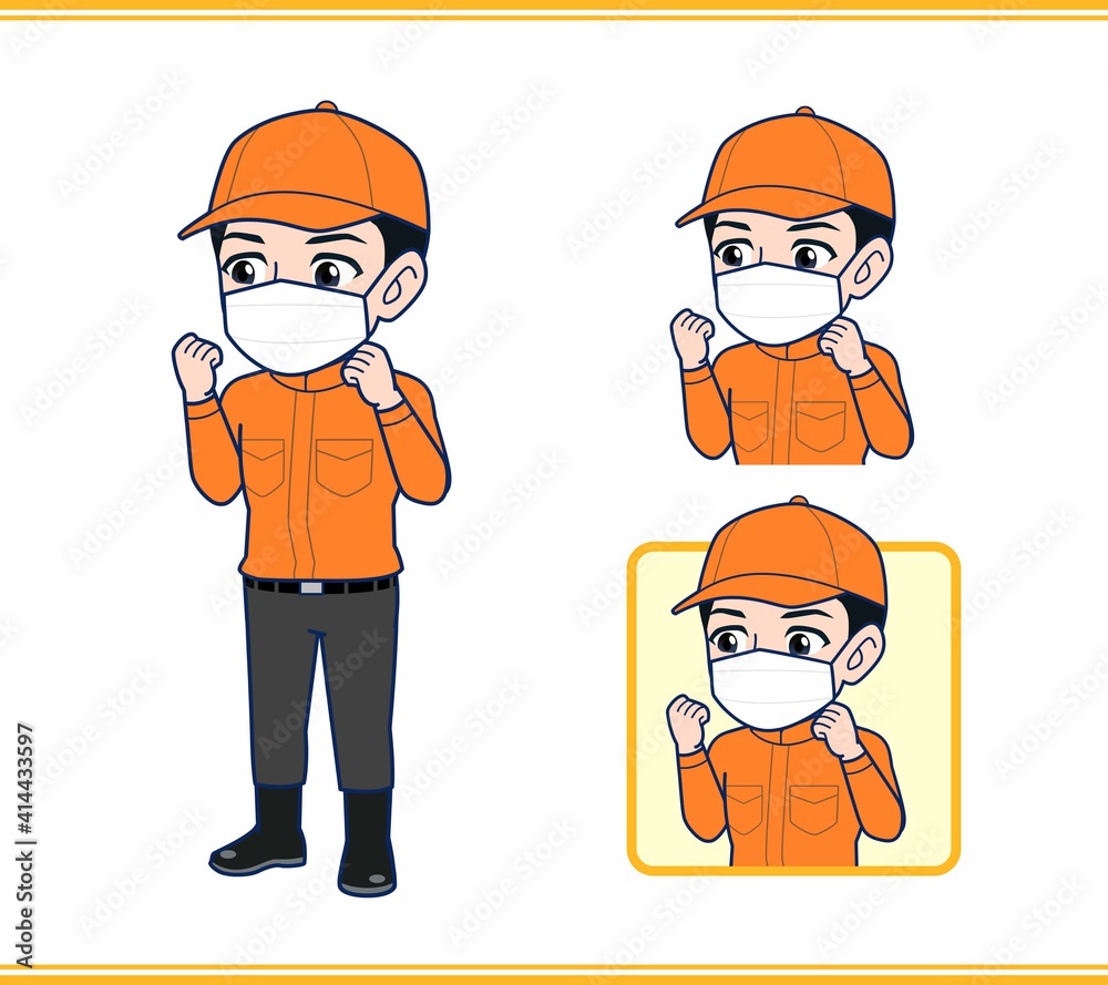Young man in orange work clothes