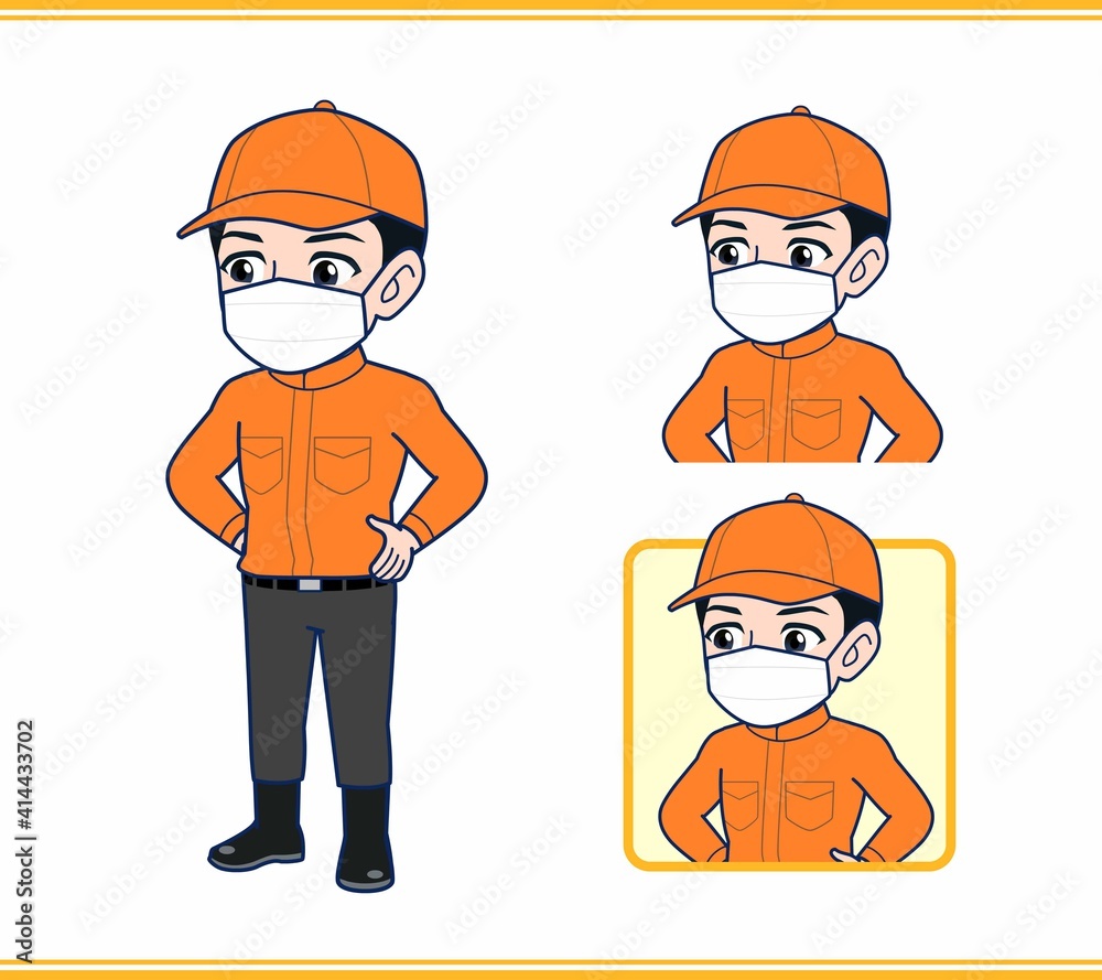 Young man in orange work clothes Young man in orange work clothes