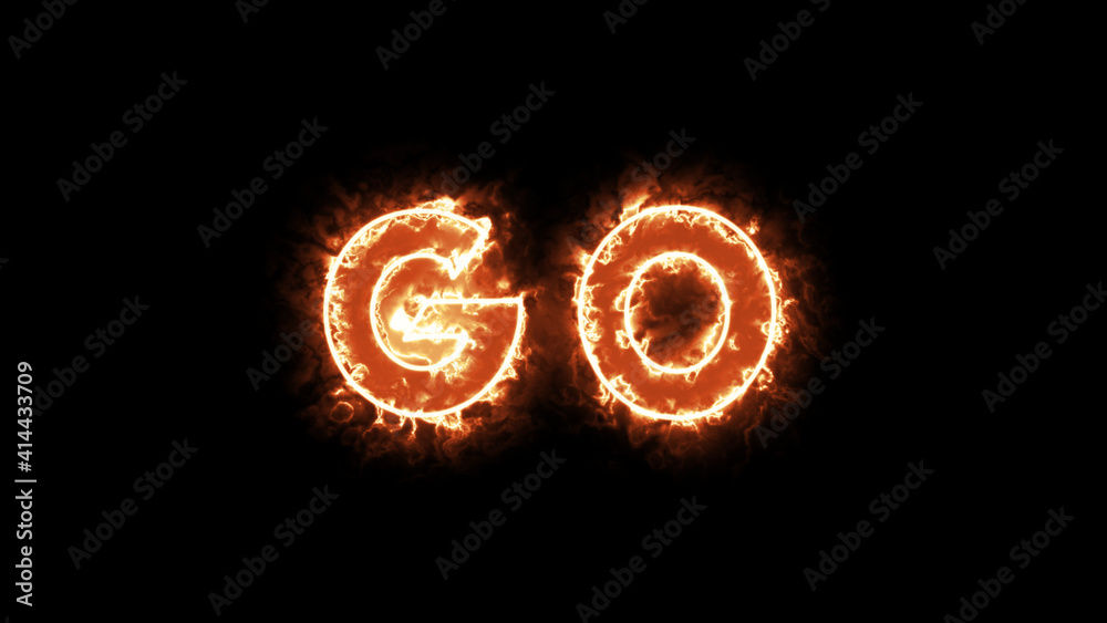 burning go text on black burning go text on black