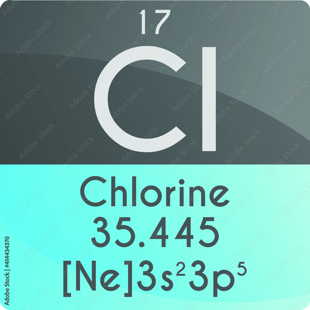 Cl Chlorine Halogen Chemical Element Periodic Table. Square vector