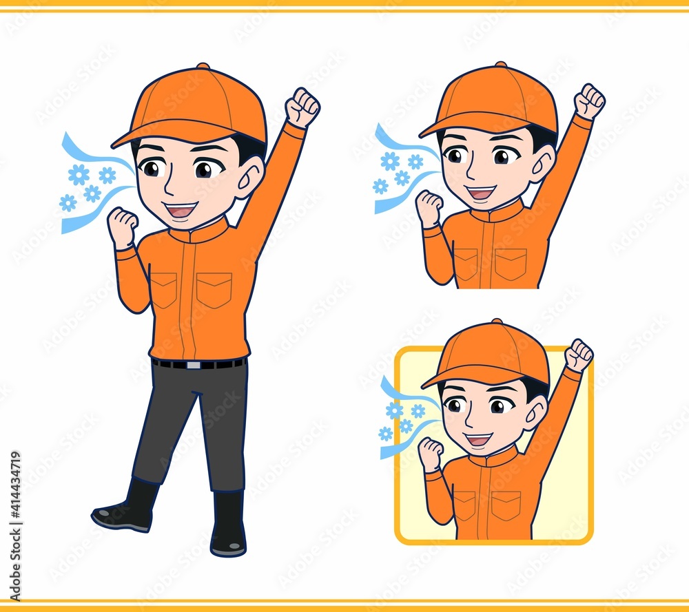 Young man in orange work clothes Young man in orange work clothes