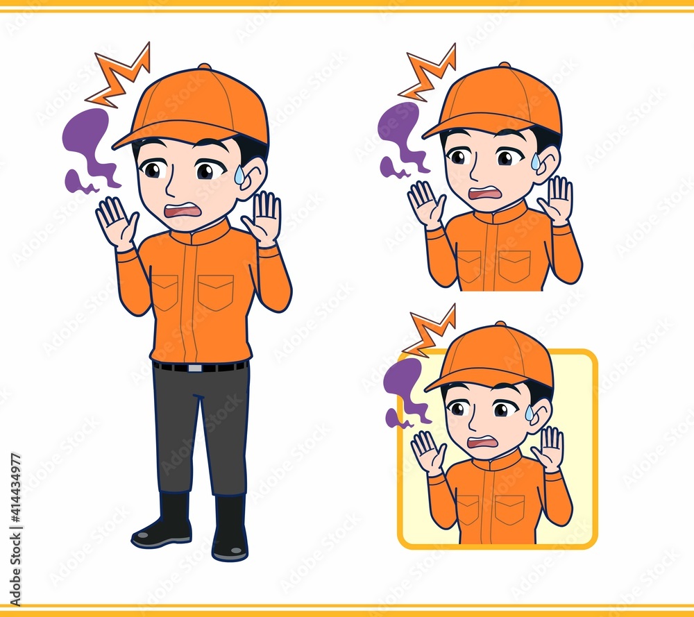 Young man in orange work clothes Young man in orange work clothes