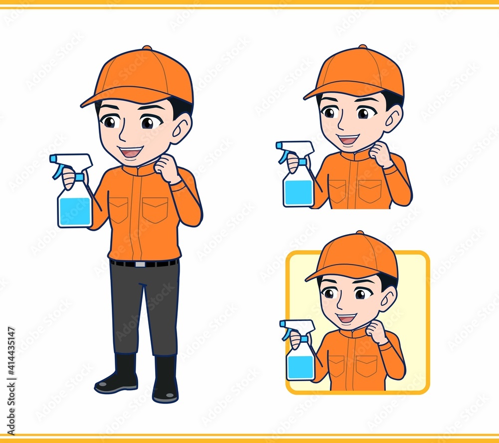 Young man in orange work clothes Young man in orange work clothes