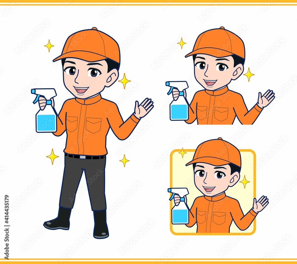 Young man in orange work clothes Young man in orange work clothes