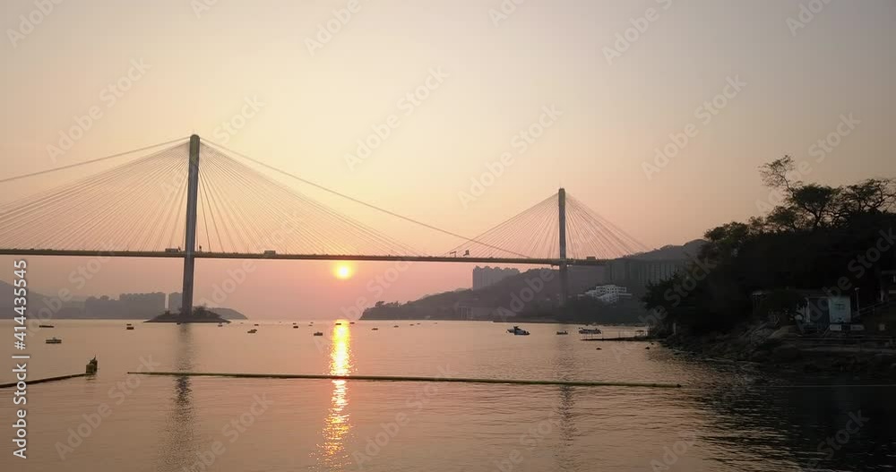 Hong Kong Ting Kau Bridge Sunset_4k Hong Kong Ting Kau Bridge Sunset_4k