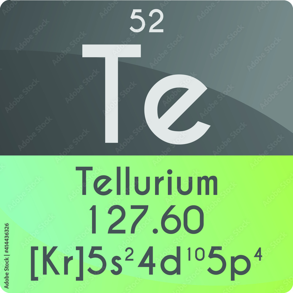 Te Tellurium Metalloid Chemical Element Periodic Table. Square vector illustration, colorful clean style Icon with molar mass, electron config. and atomic number for Lab, science or chemistry Te Tellurium Metalloid Chemical Element Periodic Table. Square vector illustration, colorful clean style Icon with molar mass, electron config. and atomic number for Lab, science or chemistry