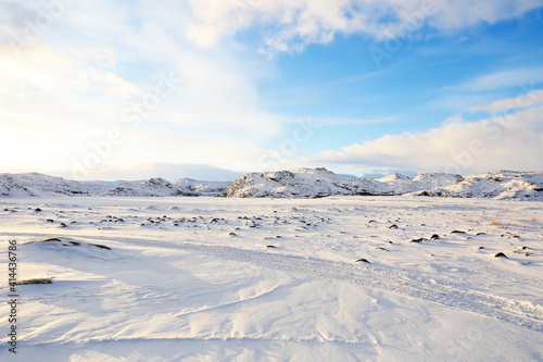 sunny winter landscape with mountains
