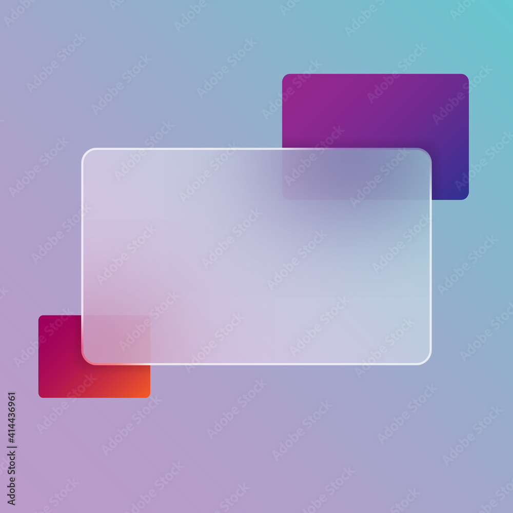 Card with frosted glass effect on colored gradient background. Glassmorphism. Elements for modern web design. Vector illustration. Card with frosted glass effect on colored gradient background. Glassmorphism. Elements for modern web design. Vector illustration.