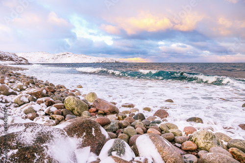 seascape of the winter sea. coast of the arctic ocean in winter.