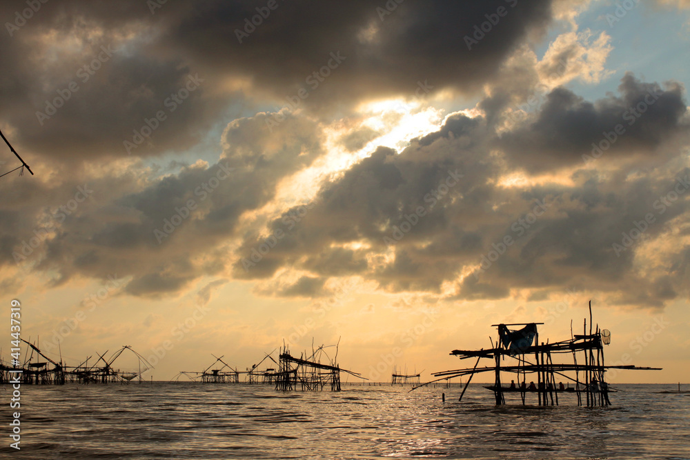 silhouette of thai fisherman tools silhouette of thai fisherman tools