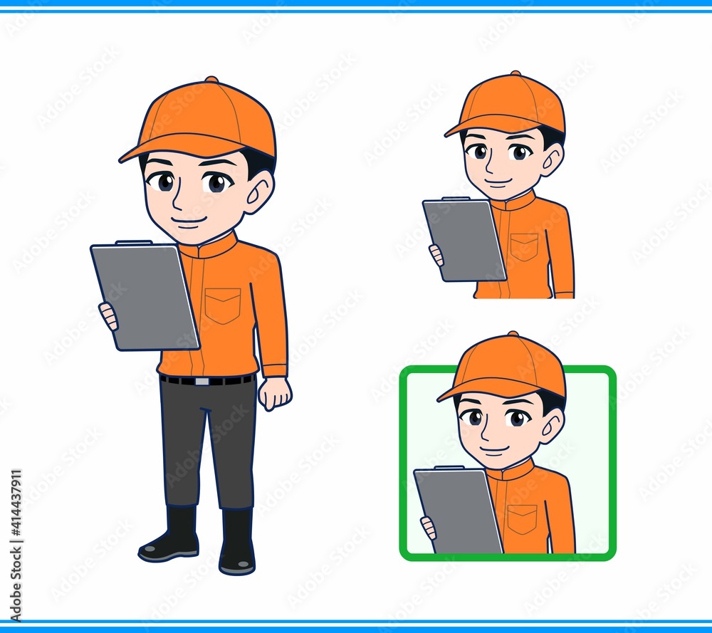 Young man in orange work clothes Young man in orange work clothes