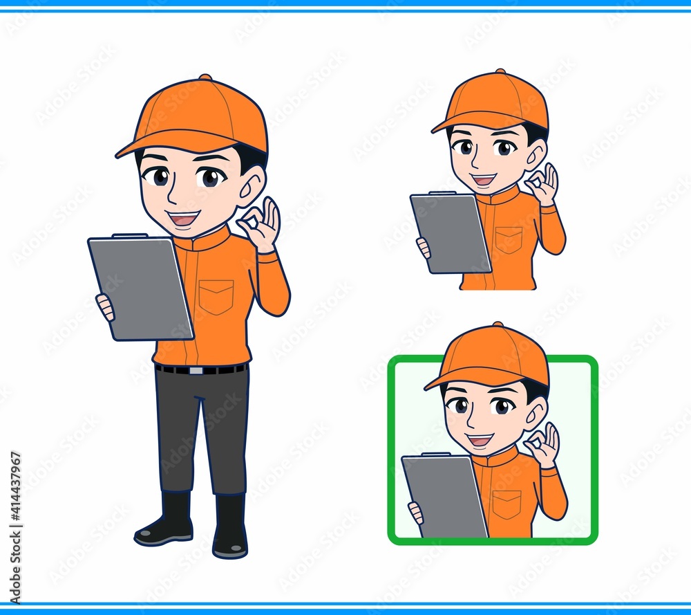 Young man in orange work clothes Young man in orange work clothes