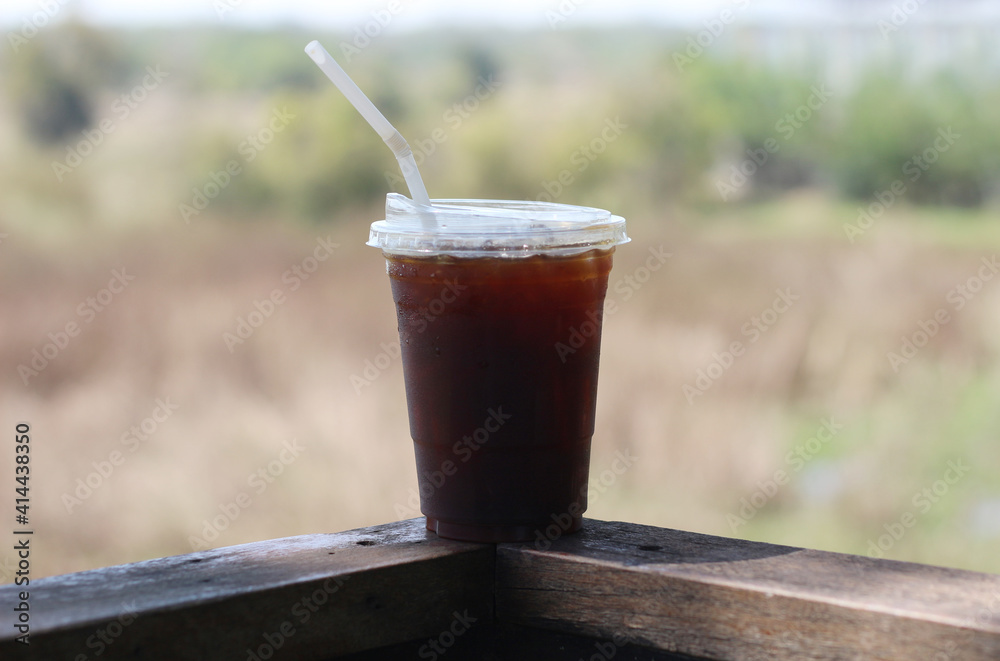 Iced americano coffee with ice Iced americano coffee with ice