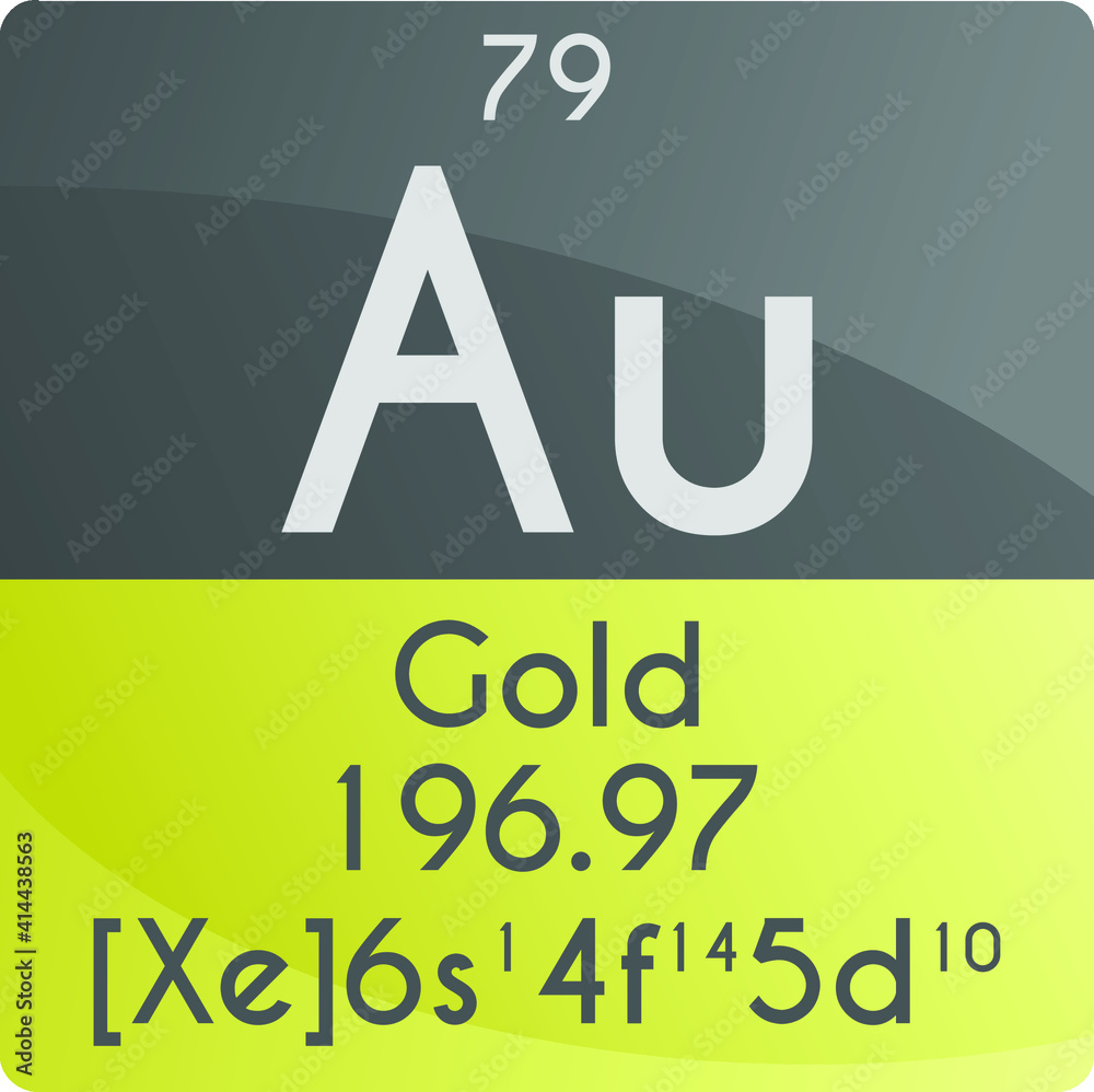 Au Gold Transition metal Chemical Element Periodic Table. Square vector  illustration, colorful clean style Icon with molar mass, electron config.  and atomic number for Lab, science or chemistry educat Stock Vector