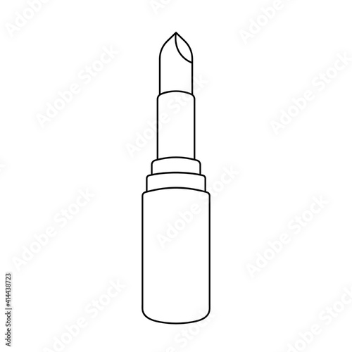 Lipstick. Sketch. Womens cosmetic product. Bottom view. Vector illustration. Lip moisturizer. Coloring book for children. Valentines Day. Decorative cosmetics for makeup. Doodle style. 